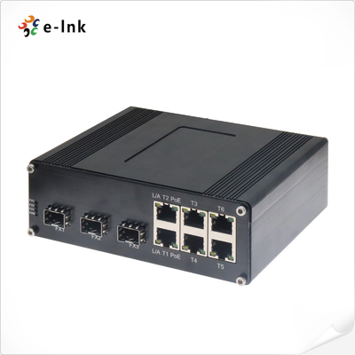 Industrial DIN-Rail Mounting 6 ports 10/100Base-TX + 3 port 100Base-FX Hardened PoE switch