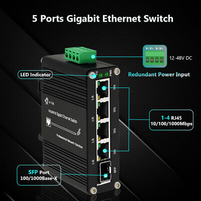 Mini Industrial 4-Port PoE Ethernet Switch 10/100/1000Mbps 802.3at Compliant 30W per Port Switch with 12~48VDC Input and Voltage Booster