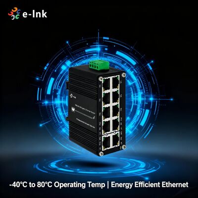 Industrial 10 Port Gigabit PoE Switch 8 PoE+ Ports 240W Total Budget Wide Voltage 12-48VDC  IP40 Metal Case -40℃ to 80℃ Operating Temperature